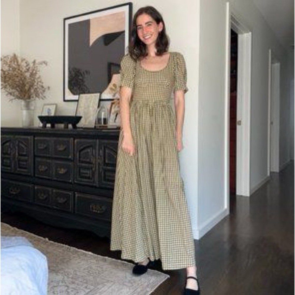 DÔEN Kennedy Dress in Olive Gingham | S - Picture 9 of 11